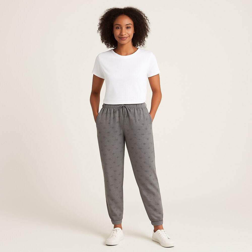 Knox Rose Women’s Star Print Jogger Sweatpants Size Large Coal Grey Lounge Pants